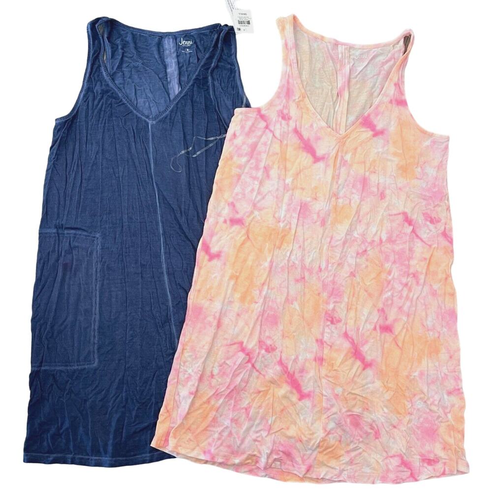 Jenni Women's Washed Tank Chemise Nightgown LOT of 2 Blue Tie Dye Sz SMALL $73